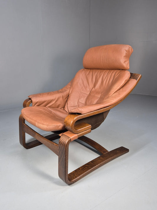 Vintage Skippers Apollo Brown Leather Bentwood Lounge Chair Danish EB9306 MBEN - UKDK FURNITURE