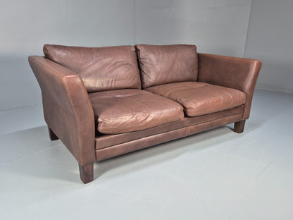 Vintage Danish Two Seater Settee in Brown Leather 1970s Danish Retro EB8351 M2SS0