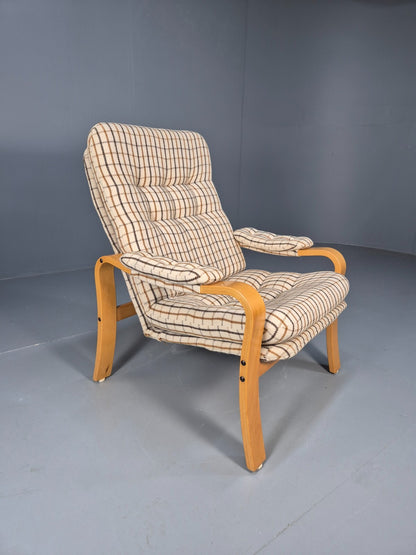 Vintage Danish Bentwood Lounge Chair Cream Wool Upholstery 1980s MCM EB9246 MBEN - UKDK FURNITURE