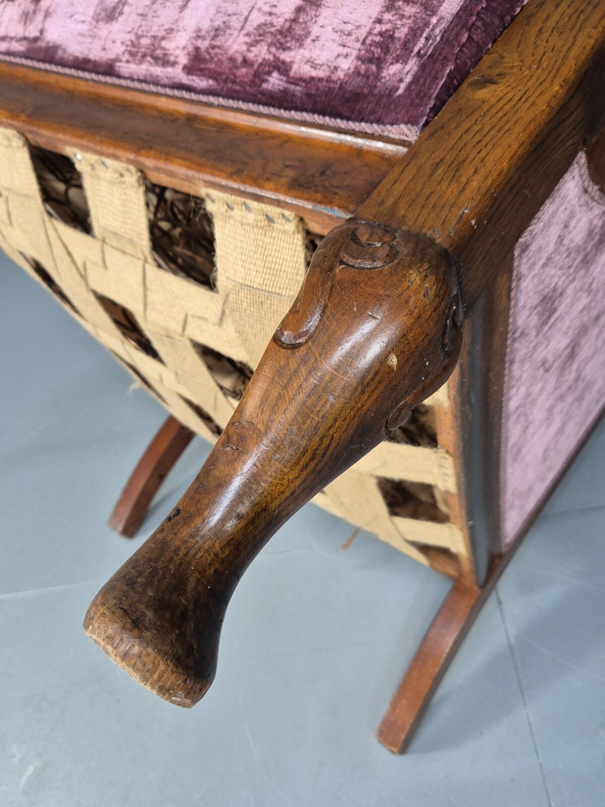Vintage Danish Empire Chair Carved Oak Frame Purple Velvet Antique EB9616 VCAR - UKDK FURNITURE