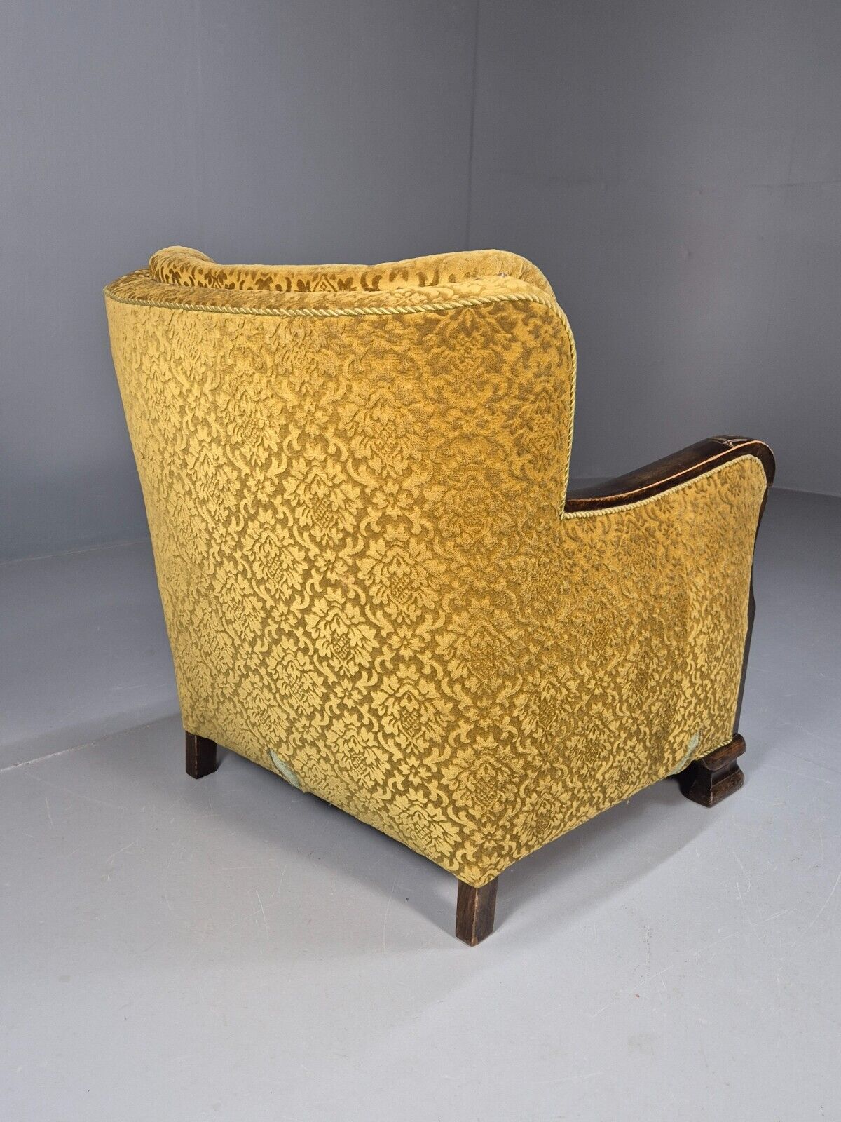 Vintage Danish Lounge Chair Gold Moquette Wood Frame 1920s Art Deco EB8975 VCLO - UKDK FURNITURE
