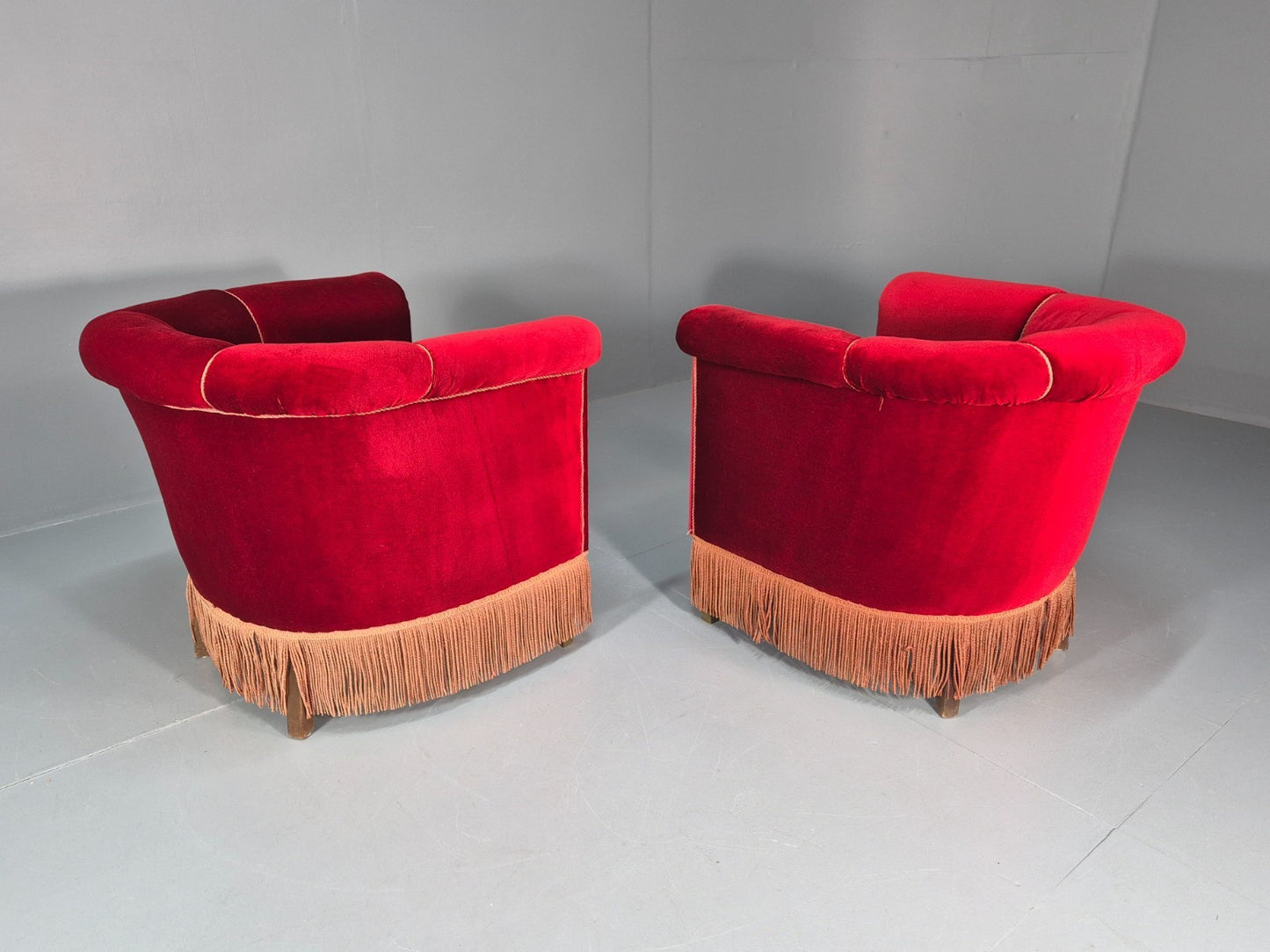 Art Deco Tub Chair Danish Red Velvet Tassels 1920s  EB10770 VCLO14