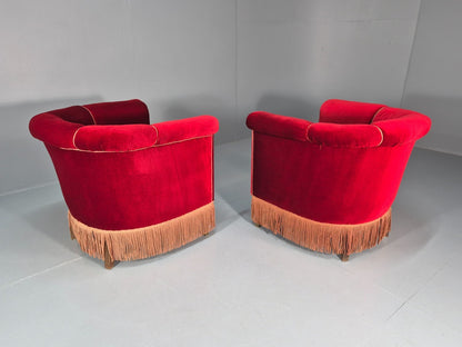Art Deco Tub Chair Danish Red Velvet Tassels 1920s  EB10770 VCLO14