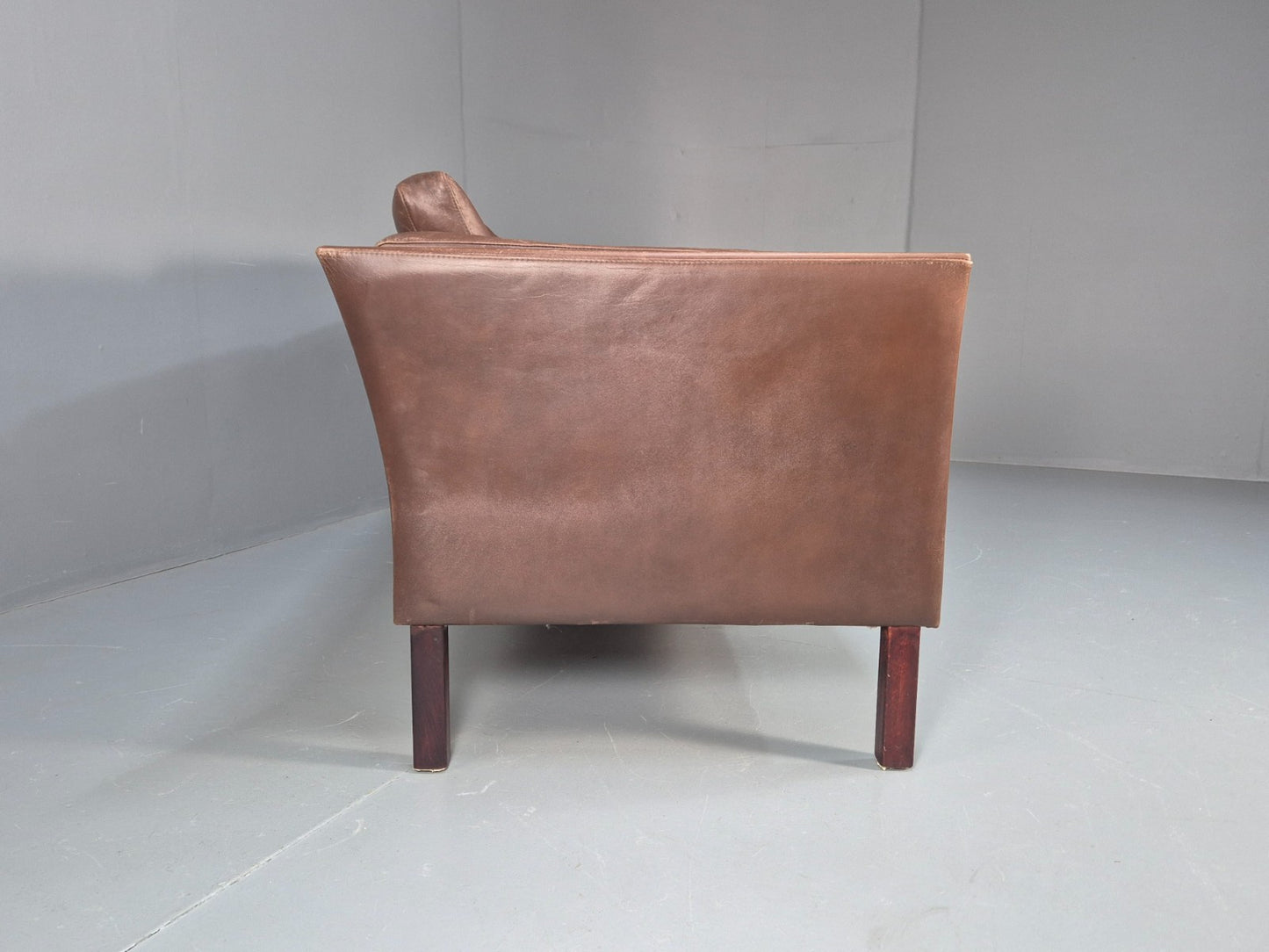 Mid Century Retro Settee Three Seater Brown Leather Vintage Denmark EB10081 M3SS16