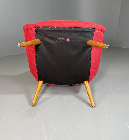 Mid Century Lounge Chair Scandinavian Red Wool Upholstery Vintage EB6423 MNOR9