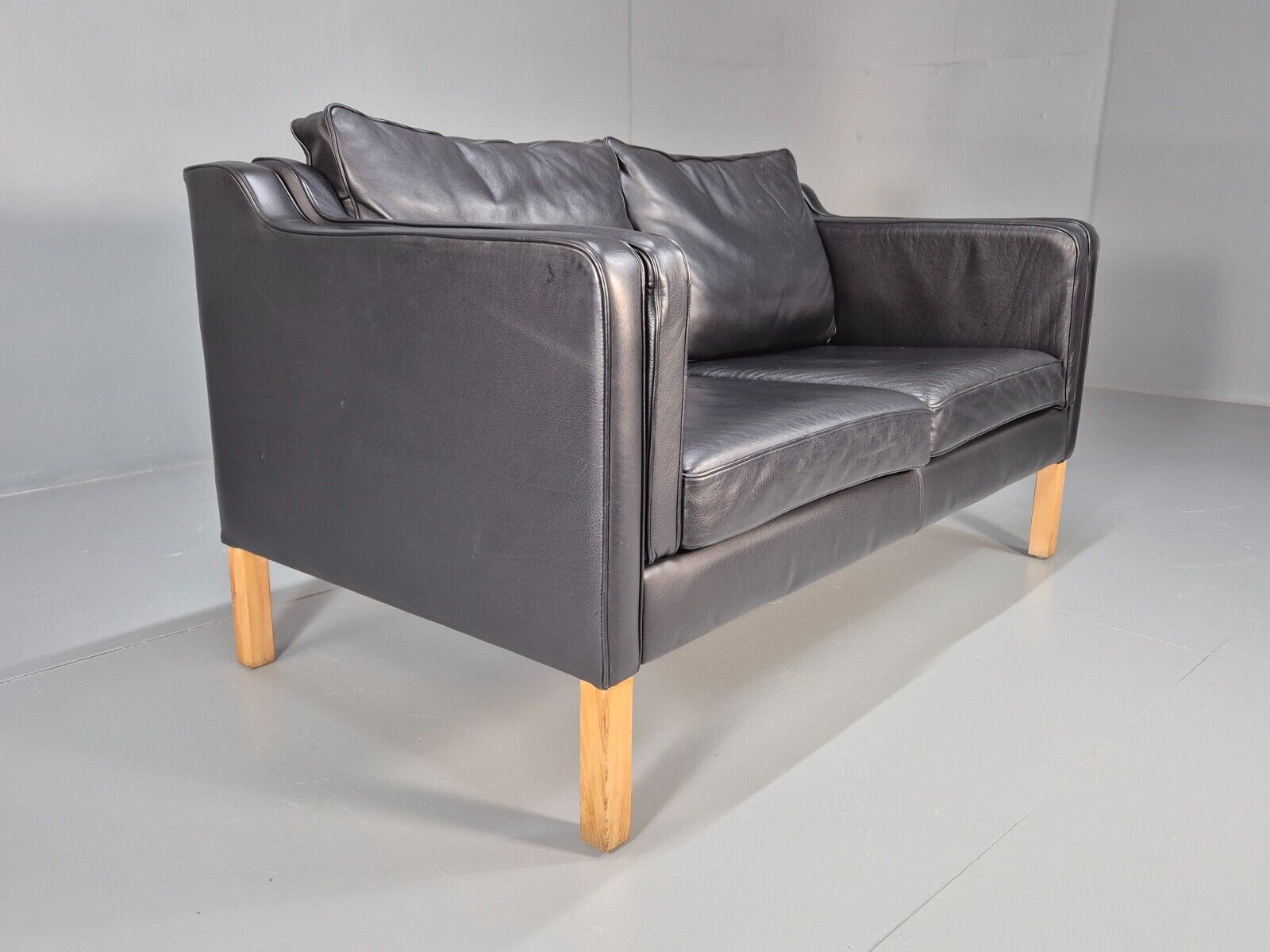Vintage Danish 2 Seat Sofa Black Leather Mogensen Style Retro MCM EB8614 M2SS - UKDK FURNITURE
