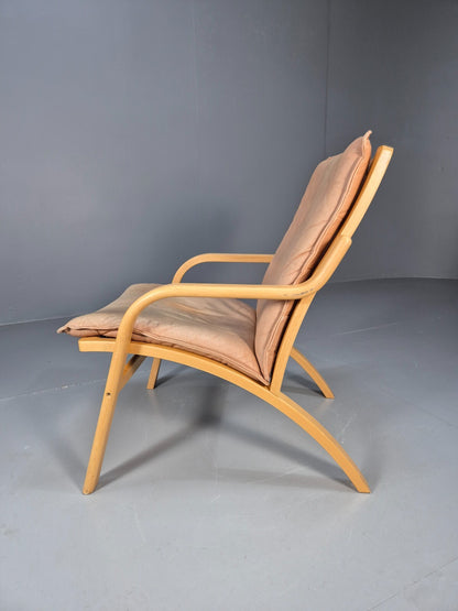 Vintage Stouby Tan Leather and Bentwood Lounge Chair 1980s Retro EB9293 MNOR - UKDK FURNITURE