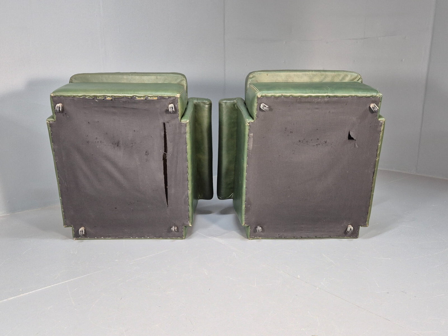 2 Vintage 1970s Green Leather Lounge Chairs Harrods Originally Retro EB9165 MNOR - UKDK FURNITURE