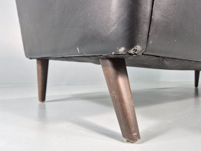 Vintage 1960s 3 Seat Sofa Danish Mid Century Design Black Leather EB10068 M3SS19