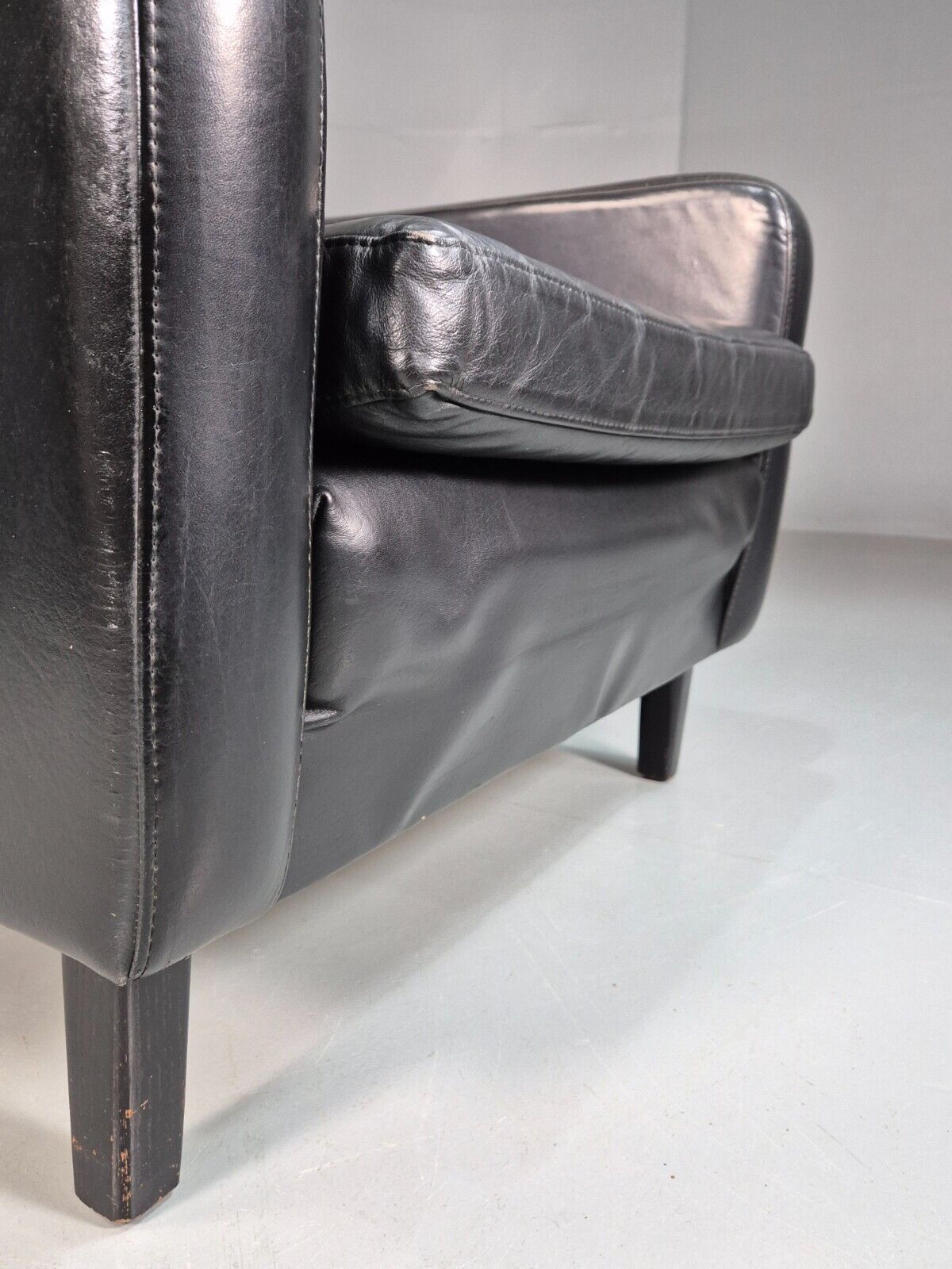 Vintage Danish Lounge Chair Black Leather Wingback 1970s Retro MCM EB8237 MNOR - UKDK FURNITURE