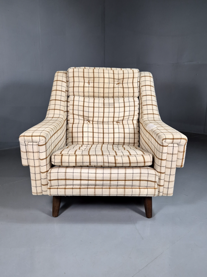 Vintage Danish Lounge Chair Cream Wool Checkered 1970s Retro MCM EB7381 MNOR - UKDK FURNITURE