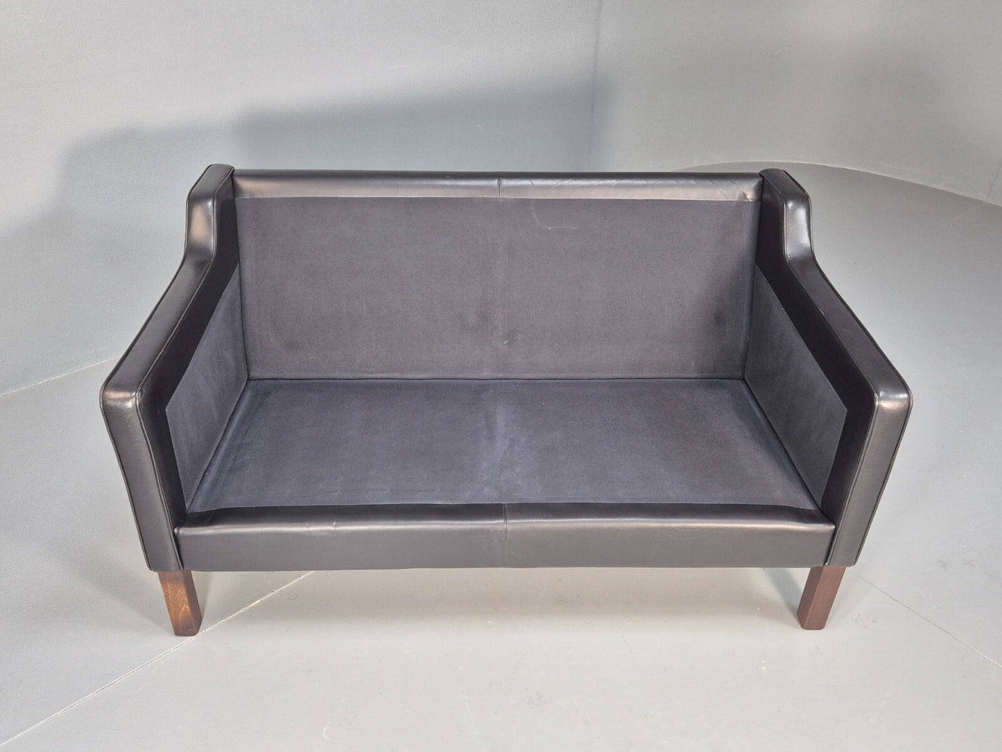 Vintage 2 Seater Black Leather Danish Sofa Borge Mogensen Style EB9078 M2SS - UKDK FURNITURE