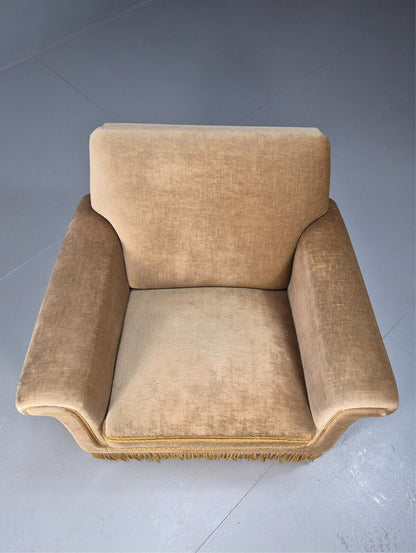 Vintage Danish Lounge Chair Gold Velour Tassels 1960s Retro MCM EB8947 VCLO - UKDK FURNITURE