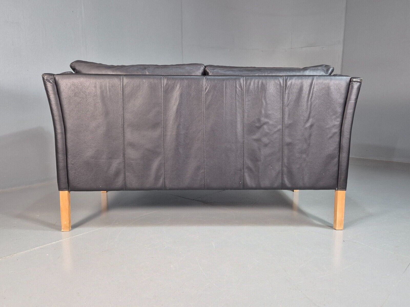 Vintage Danish 2 Seat Sofa Black Leather 1980s Retro MCM EB7625 M2SS - UKDK FURNITURE