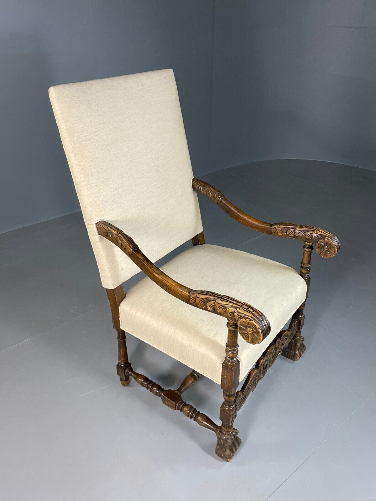 Vintage Danish Lounge Chair Cream Cotton Oak Frame Antique Style EB6917 VNOR - UKDK FURNITURE