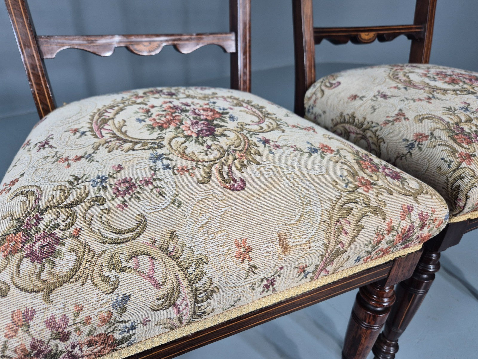 3 Antique Saloon Chairs Rosewood Frame Floral Seats Inlay Victorian EB10990 VDIN5