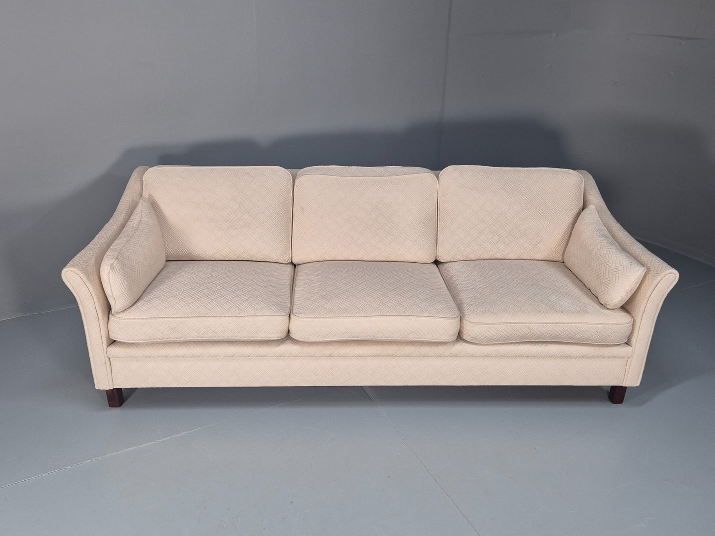 Vintage 3 Seater Sofa Retro Danish Cream Patterned Fabric EB10520 M2SS4