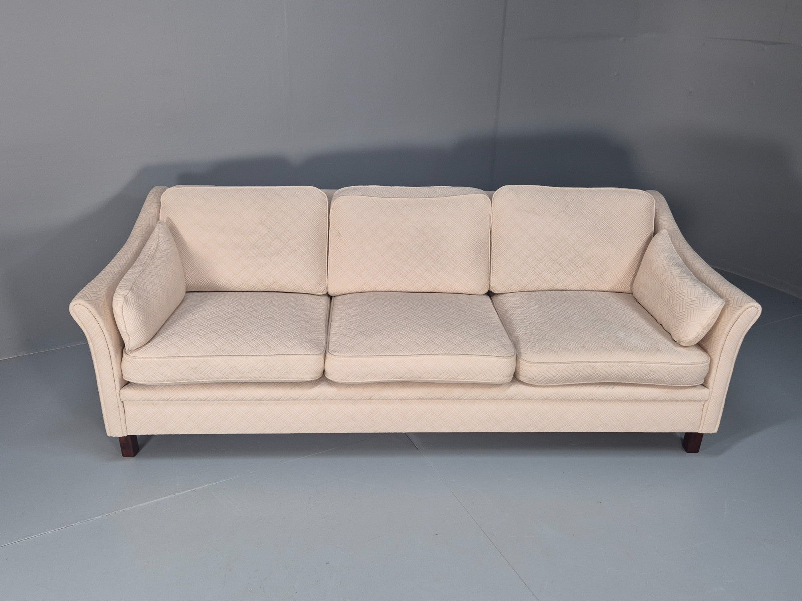 Vintage 3 Seater Sofa Retro Danish Cream Patterned Fabric EB10520 M2SS4
