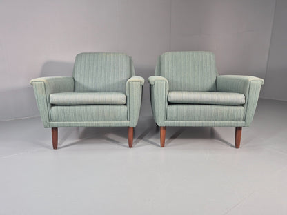 2 Mid Century Lounge Chairs 1960s Denmark Blue Wool Retro EB11403 MNOR3