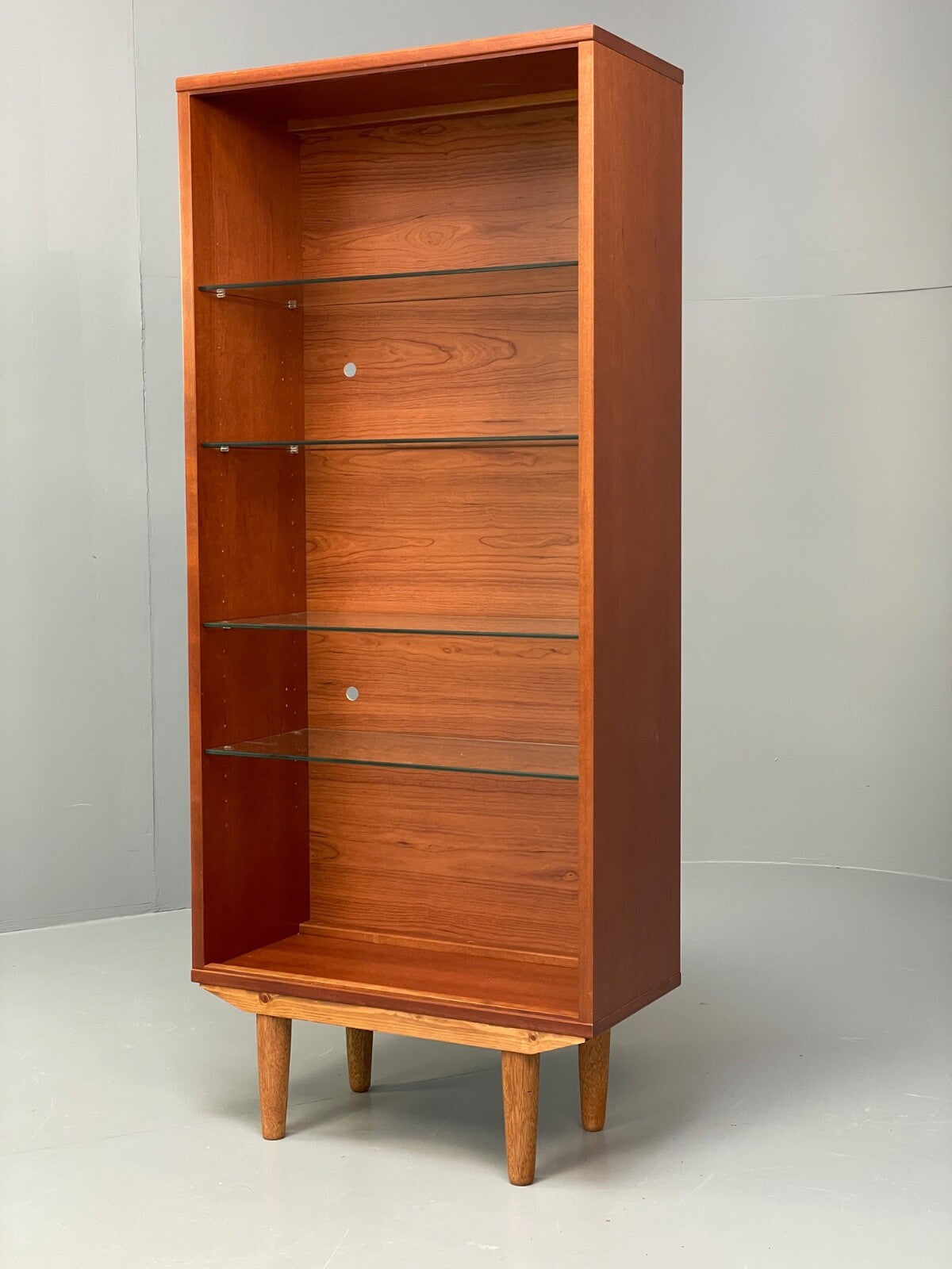 Vintage Cherrywood Bookcase Beaver & Tapley Glass Shelving Retro EB9758 MWOO - UKDK FURNITURE