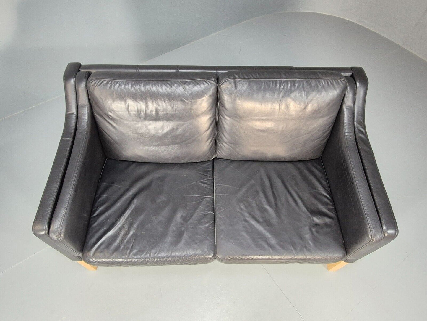 Vintage Danish 2 Seat Sofa Black Leather Mogensen Style Retro MCM EB8615 M2SS - UKDK FURNITURE