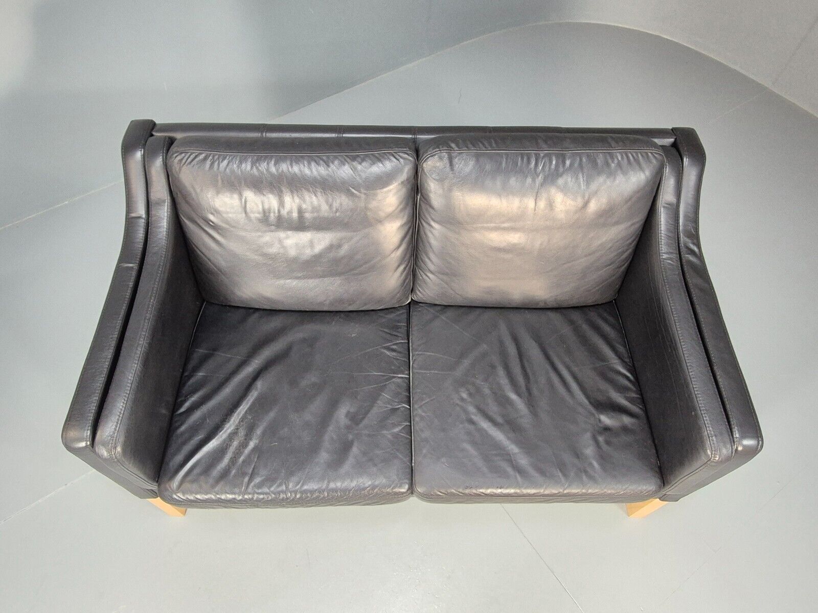 Vintage Danish 2 Seat Sofa Black Leather Mogensen Style Retro MCM EB8615 M2SS - UKDK FURNITURE