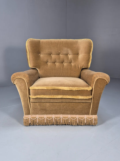 Vintage Gold Velour Danish Lounge Chair Chintzy Kitsch 1970s Retro EB9784 MNOR2