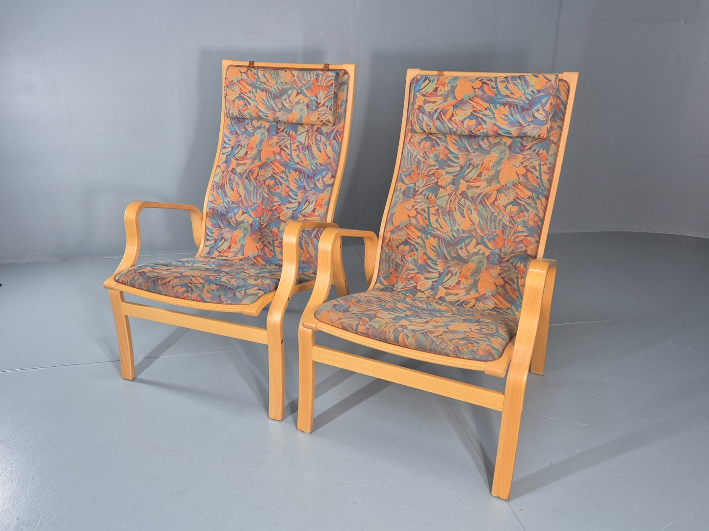 2 Vintage Bentwood Lounge Chairs Finn Ostergaard 1980s Retro MCM EB11337 MBEN6