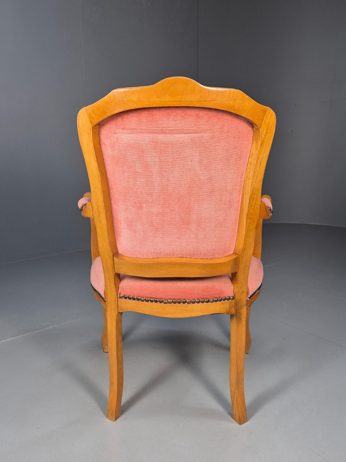 Vintage French Rococo Armchair Pink Velour Danish Repro 1970s EB9627 VCAR - UKDK FURNITURE