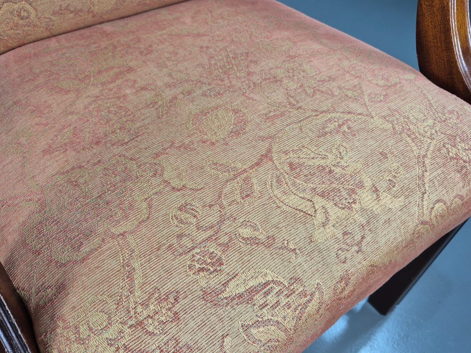2 Vintage Lounge Chair Peach Floral Cotton Georgian Style 1980 Repro EB8215 VCLO - UKDK FURNITURE