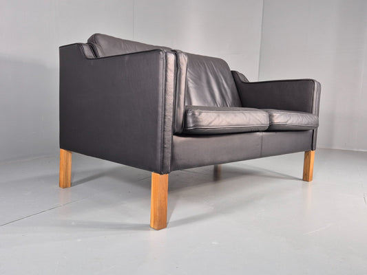 Vintage 2 Seat Sofa Danish Black Leather Mogensen Style Retro 1980s EB10466 M2SS1
