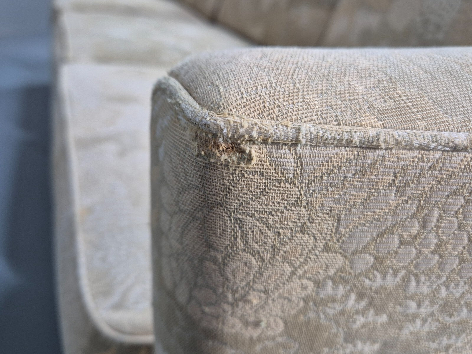Vintage Danish 3 Seat Sofa Mid Century Shape Floral Cream Cotton 70s EB9579 M3SS - UKDK FURNITURE