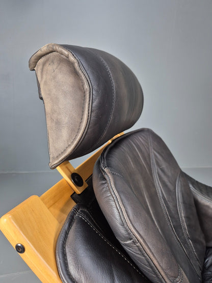 Vintage Danish Lounge Chair Black Leather and Bentwood 1980s Retro EB9496 MBEN - UKDK FURNITURE