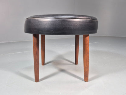 1960s Circular Footstool Danish Vinyl and Teak Retro MCM EB10883 MFOO9