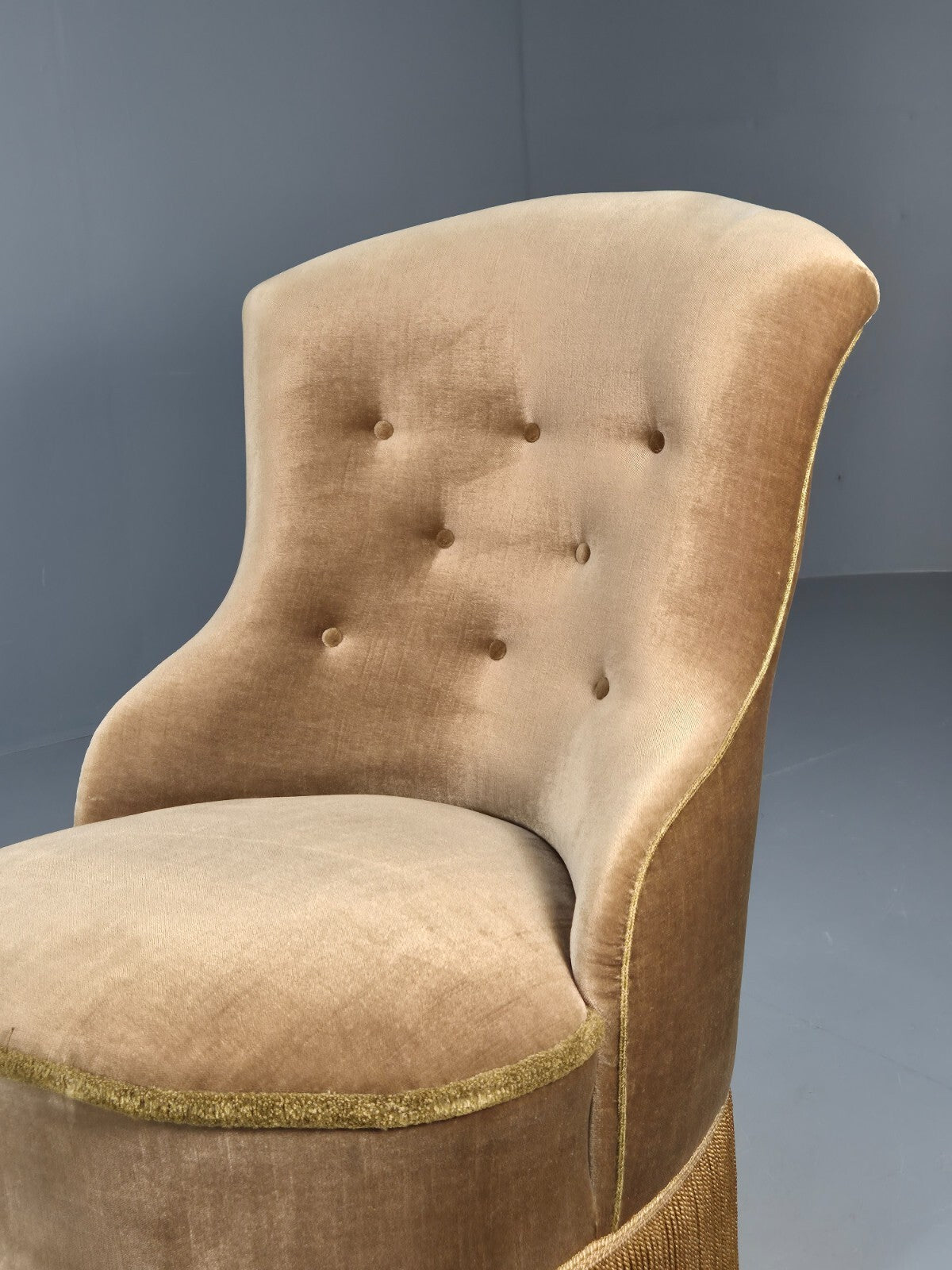 Vintage Danish Taupe Velour Cocktail or Parlour Chair Antique EB9608 VCLO - UKDK FURNITURE