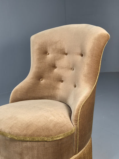 Vintage Danish Taupe Velour Cocktail or Parlour Chair Antique EB9608 VCLO - UKDK FURNITURE