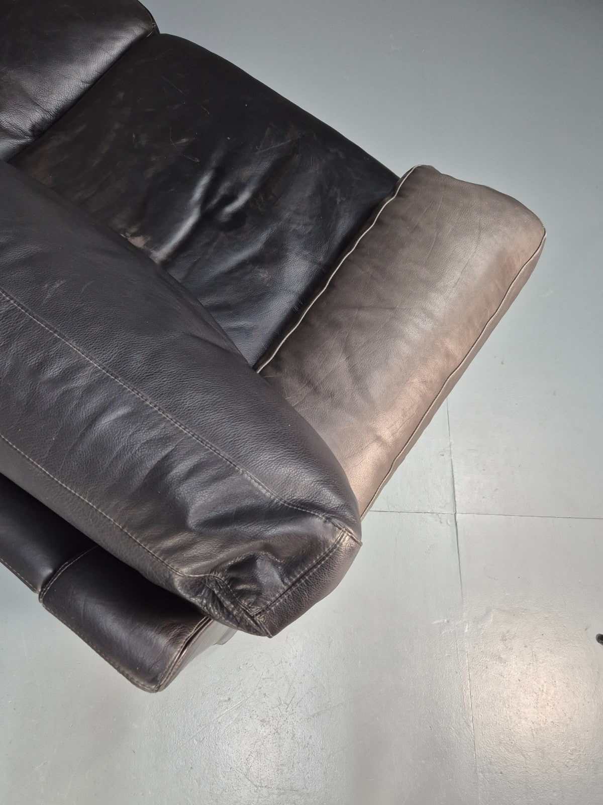 1980s Two Seater Sofa Faded Black Leather Boxy Style Retro Danish EB10714 M2SS14