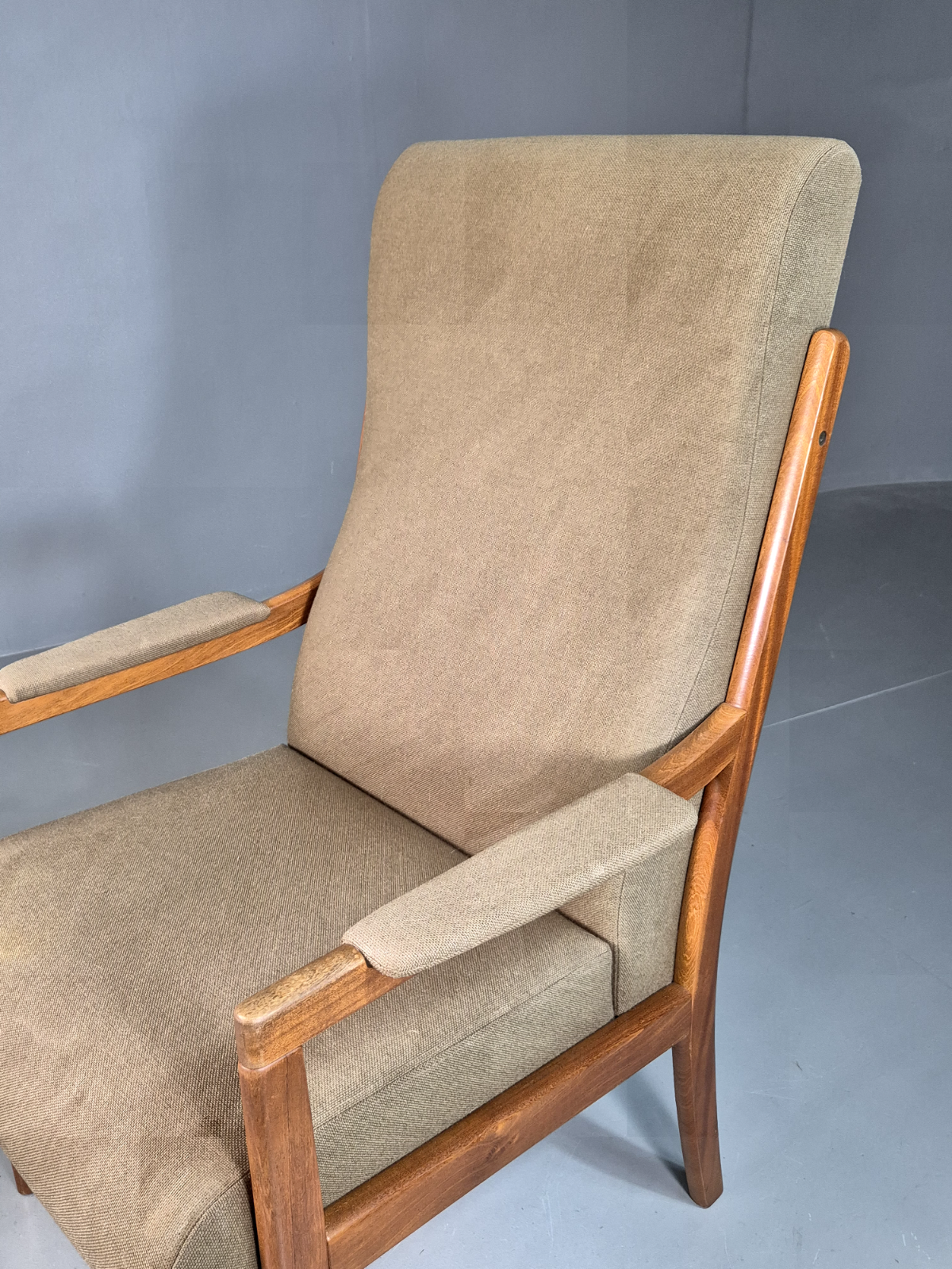 Vintage Swedish Lounge Chair Beige Wool Hardwood Frame MCM Retro EB7195 MNOR13