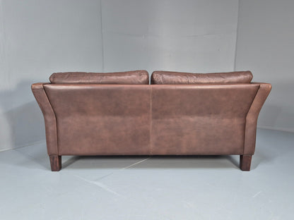 Vintage Danish Two Seater Settee in Brown Leather 1970s Danish Retro EB8351 M2SS14