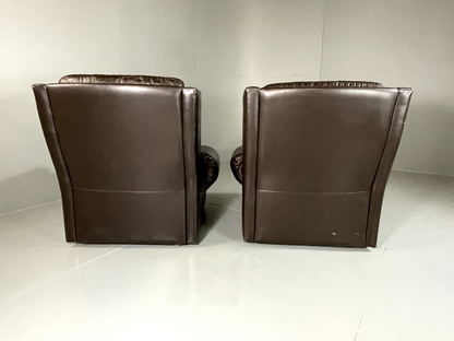 2 Danish Style Lounge Chairs Wingback Leather Vintage 1970s Retro EB5688 MNOR12