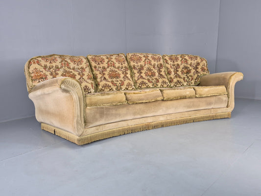 Vintage 4 Seater Sofa 1970s Retro Curved Green Velour EB11780 M4SS0