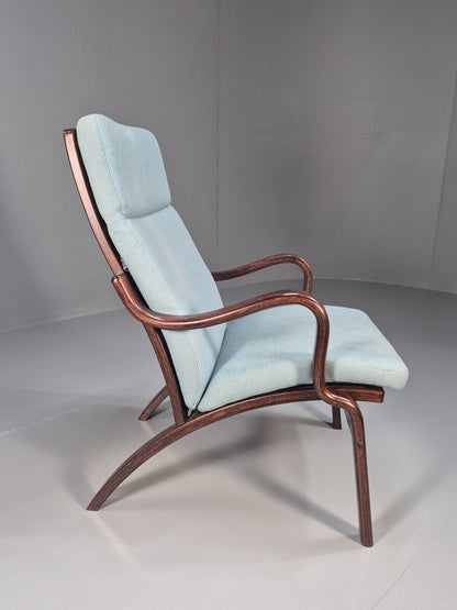 Vintage Danish Lounge Chair Blue Wool Bentwood Stouby 1980s Retro EB8849 NCLO - UKDK FURNITURE