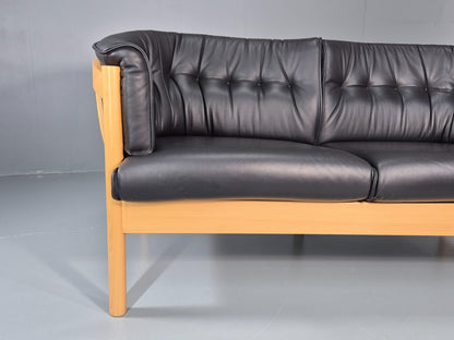 Vintage Two Seater Settee Black Leather Stickback Nielaus Retro MCM EB11407 M2SS2