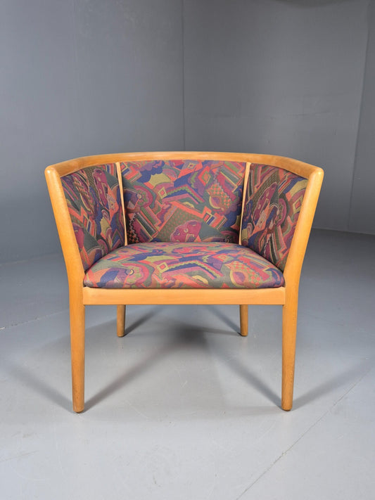 Vintage Danish Tub Chair 1980s Upholstery Beech Frame Retro MCM EB9289 MNOR - UKDK FURNITURE