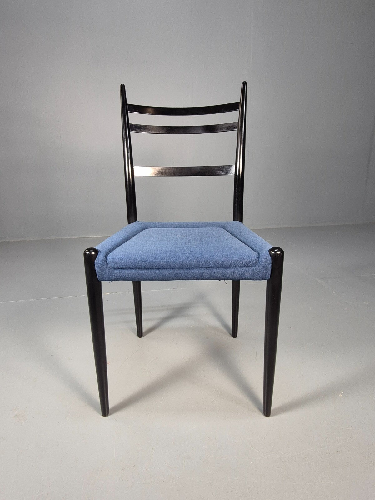 Vintage G Plan Dining Chairs Black Teak Blue Fabric Italian Style EB9488 MDIN - UKDK FURNITURE