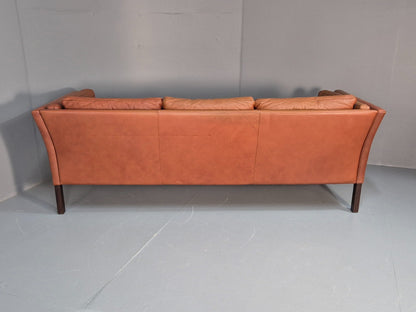 Retro Tan Leather Three Seater Sofa Vintage Danish Mid Century 1970 EB10078 M3SS16