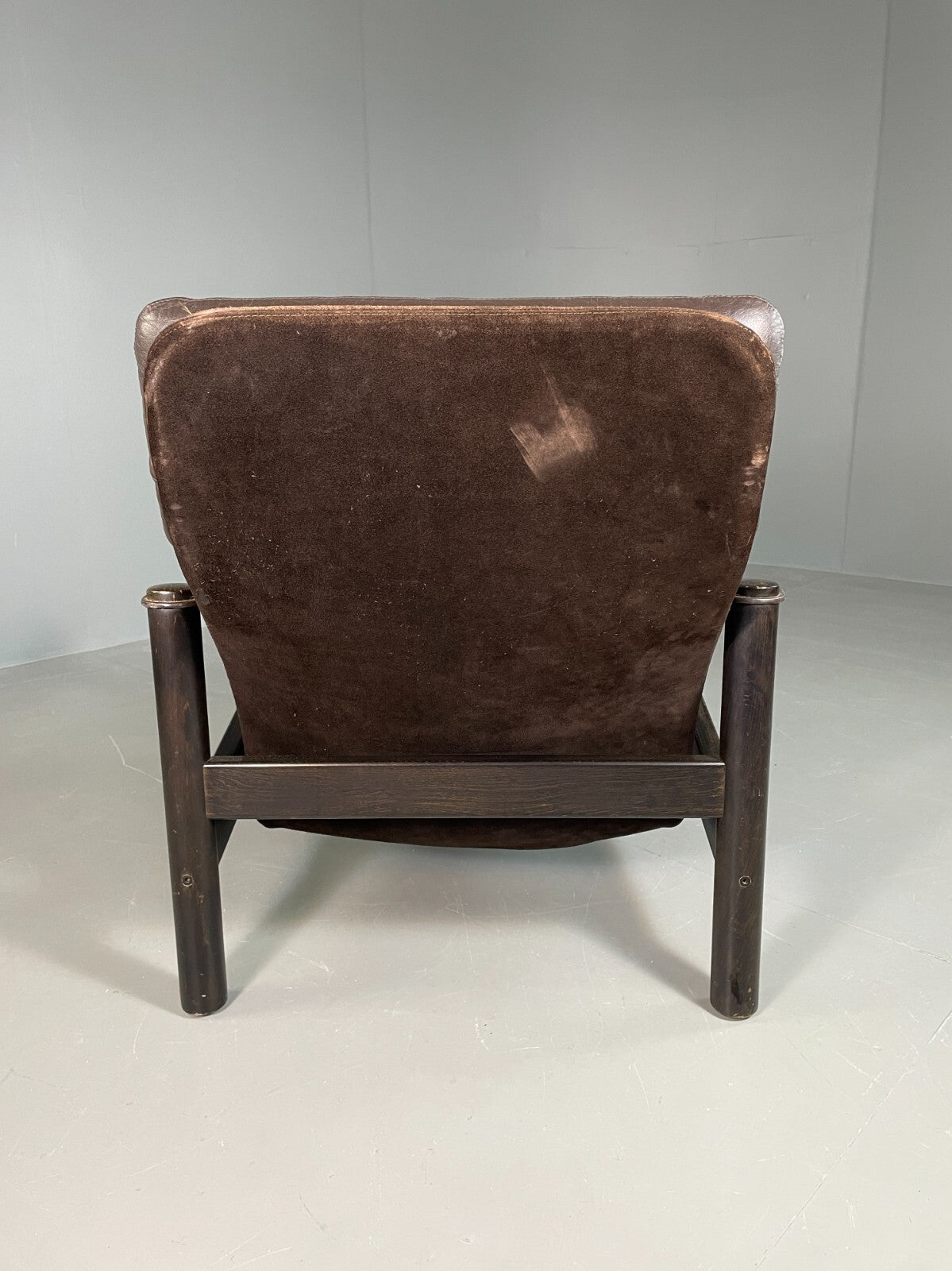 Vintage Danish Lounge Chair Brown Leather Sling Arms Retro MCM EB6867 MNOR6