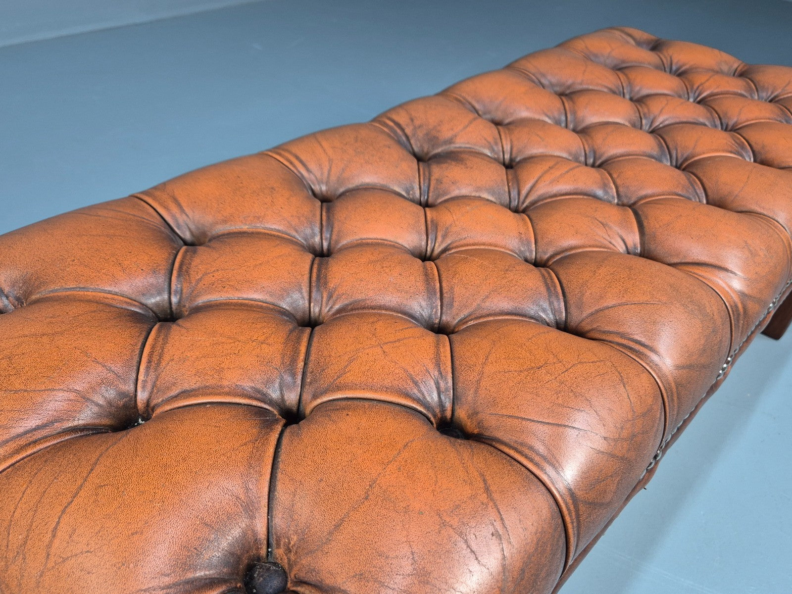 Vintage Georgian Style Leather Upholstered Buttoned Long Ottoman  EB10623 MFOO6