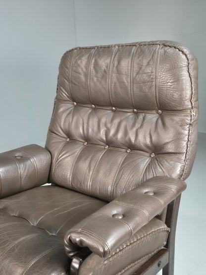 Vintage Danish Lounge Chair Brown Leather Buttoned 1970s Retro MCM EB8239 MNOR - UKDK FURNITURE