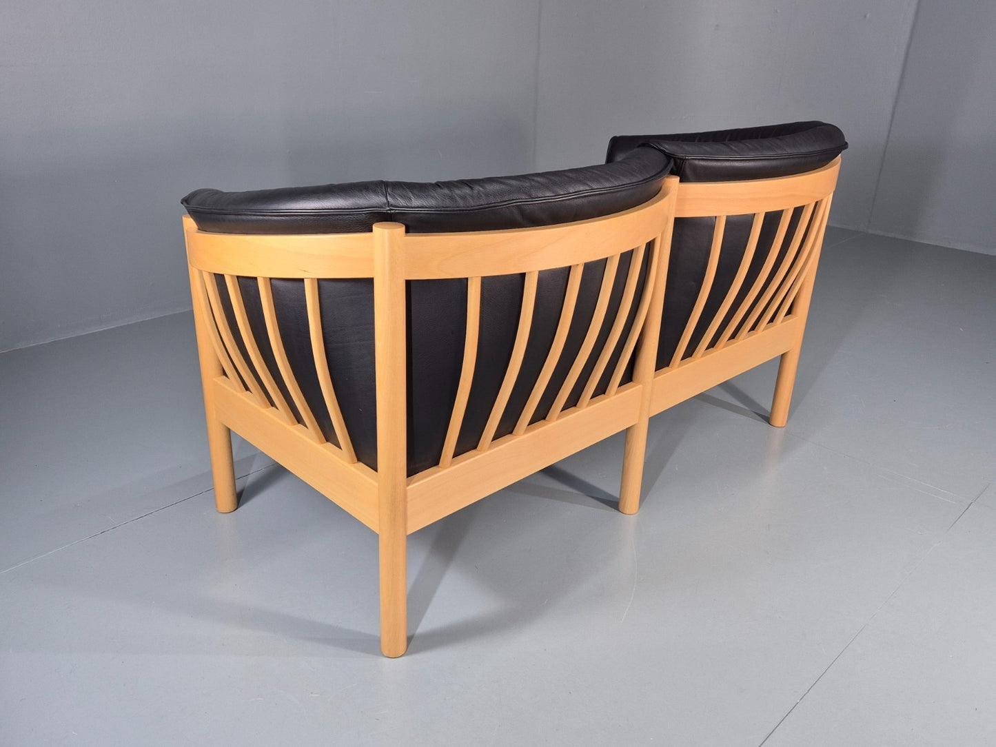 Vintage Two Seater Settee Black Leather Stickback Nielaus Retro MCM EB11407 M2SS15